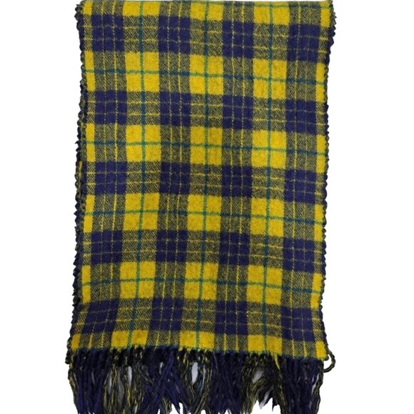 GUCCI Tartan Wool Classic Nova Check Plaid Fringe Embroidered Yellow SCARF - Picture 2 of 6